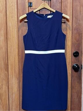 Kaspar Classic Navy Sheath Dress with White Waistband